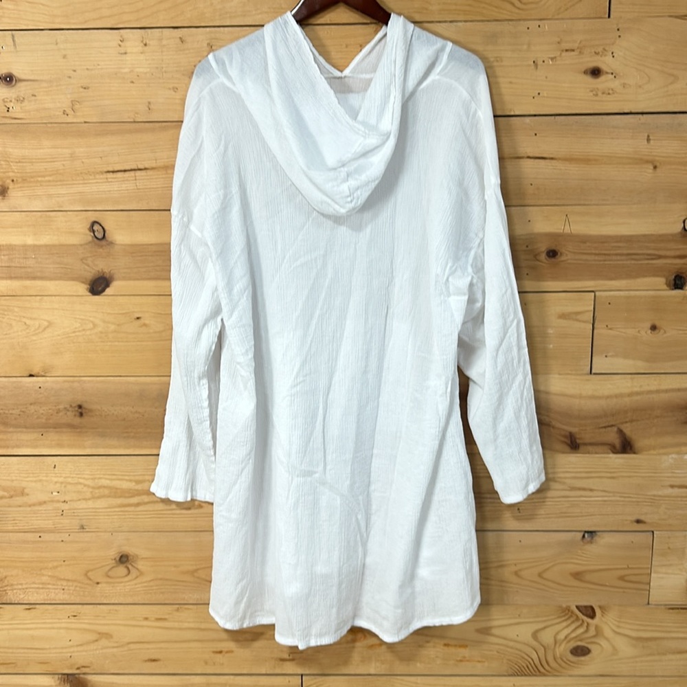 Bryn Walker white cotton gauze hoodie hooded hoody tunic top swim cover XL - Picture 13 of 13